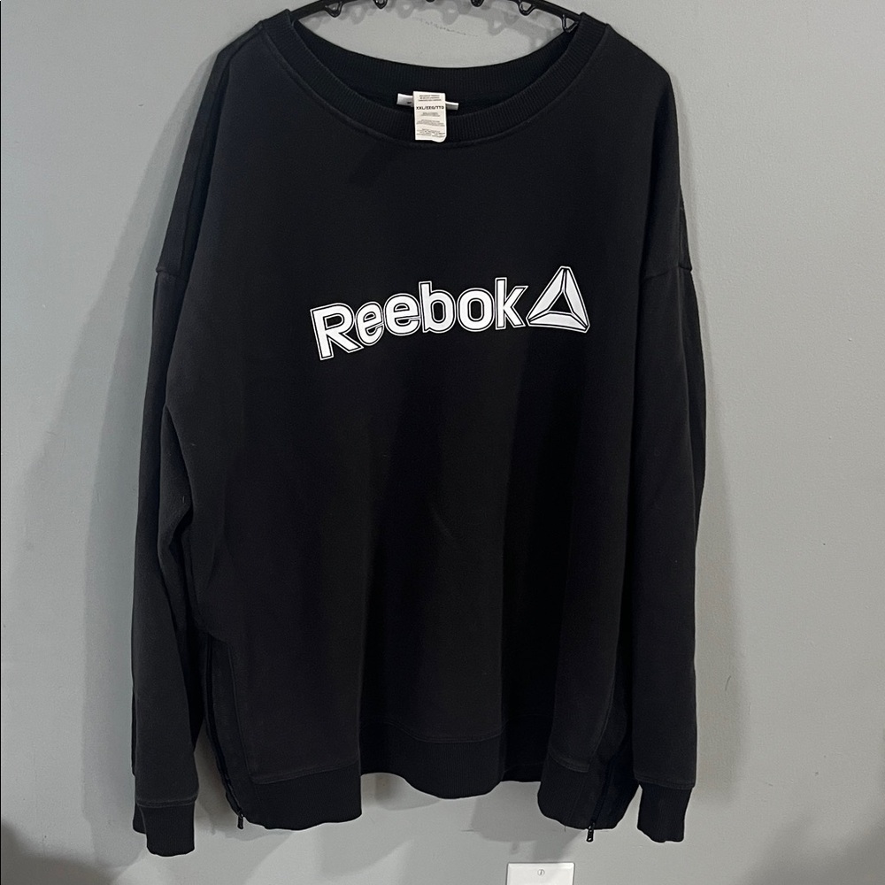 Reebok Black Crewneck Sweatshirt Zipper Sides XXL